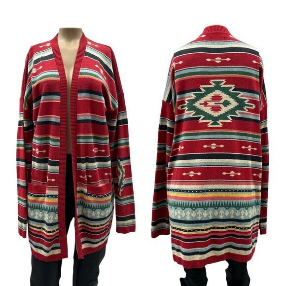 Tasha Pollizi Cardigan Sweater Boho Aztec Southwest Vintage Knit 100% Cotton M - Picture 1 of 10